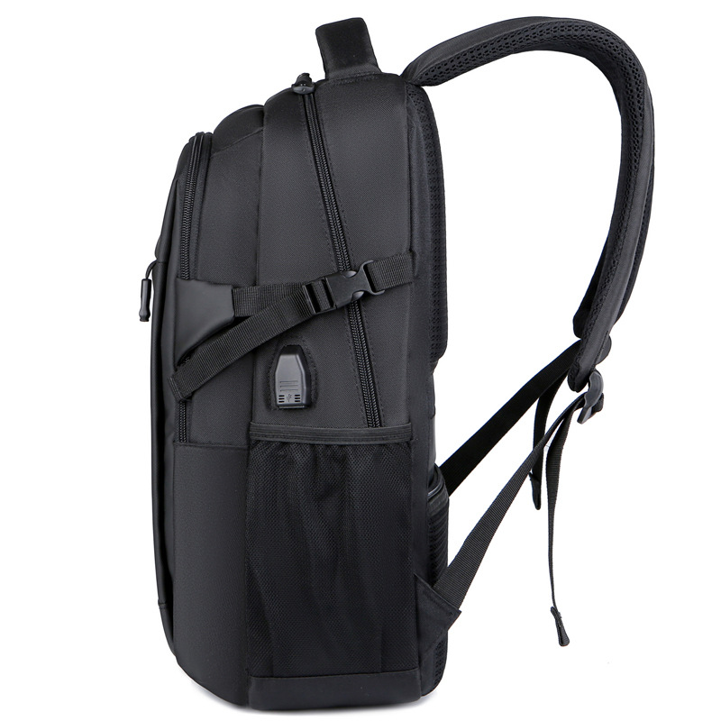 Men's solid-color Oxford cloth business backpack, large-capacity computer backpack, USB charging travel bag for business trips and commuting details Picture