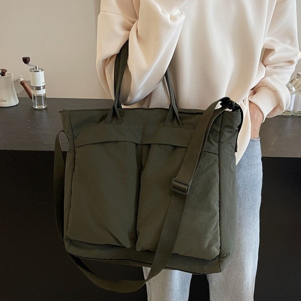 New large-capacity tote bag for commuting, high-end and versatile single-shoulder bag, single-shoulder tutorial bag, solid-color casual bag details Picture
