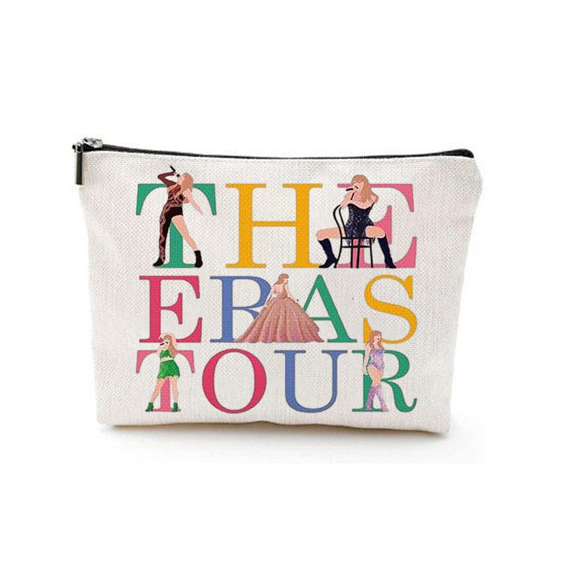 Cross-border Amazon temu best-selling Taylor cosmetic bag, linen double-sided printed cosmetic bag, letter pattern zipper bag Item Picture