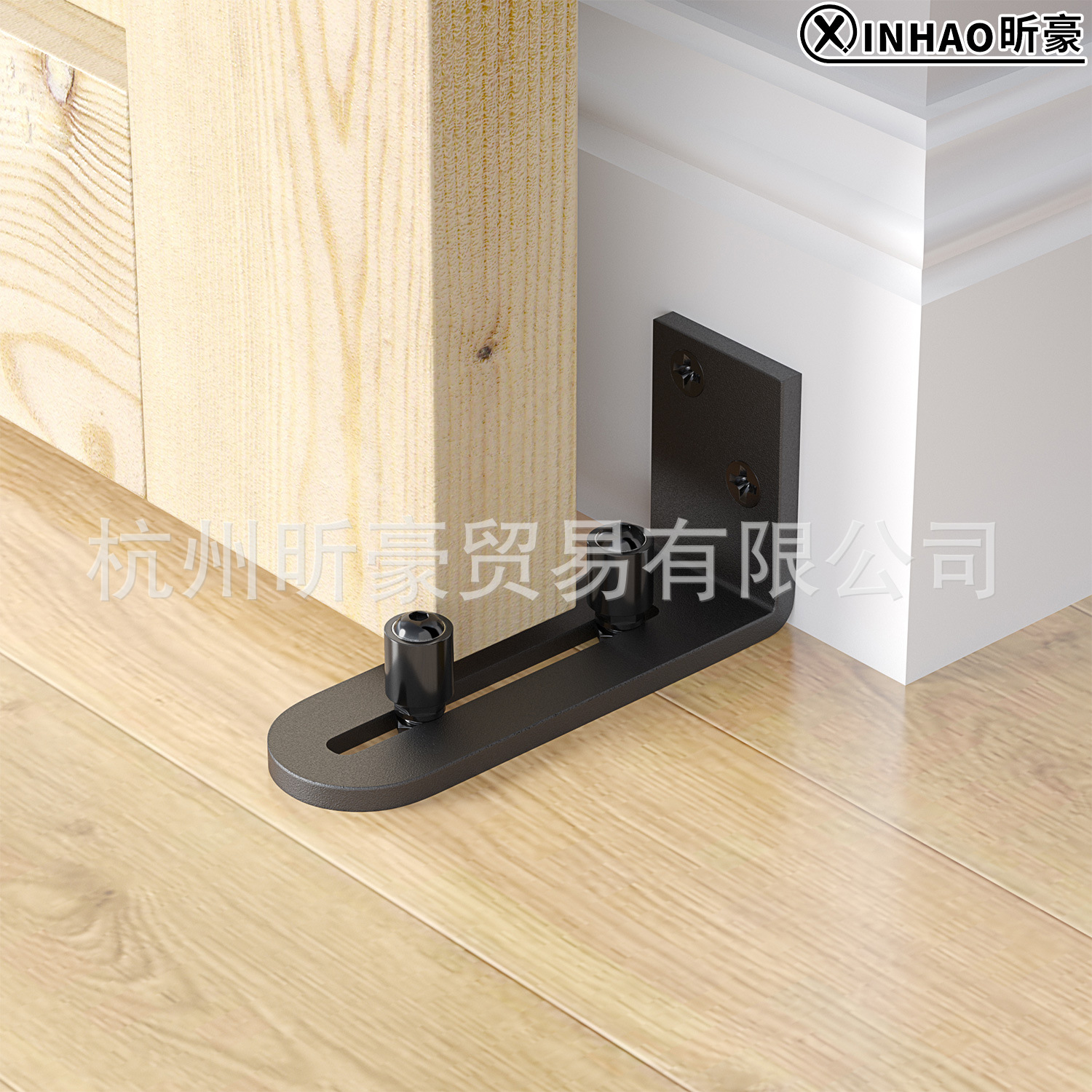 Wholesale factory direct sale of black bottom guide rails with bearings for American barn door sliding door stoppers details Picture
