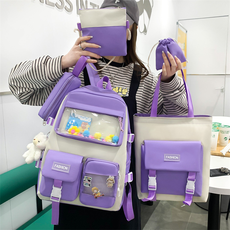 New large-capacity student schoolbag, Korean version Harajuku four-piece canvas backpack, a lightweight backpack for middle school students on campus Specification drawing