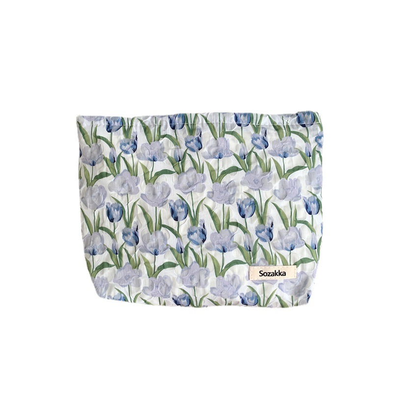 33191 Textured tulip makeup bag, skin care product storage bag, canvas inner liner, large capacity clutch, versatile for women Item Picture