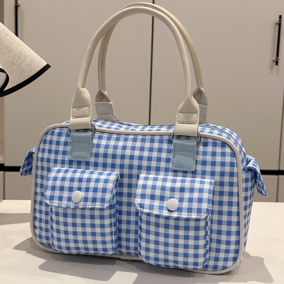 Fashionable checkered bag with large capacity, Japanese-style cute checkered handbag, girlish picnic bag, new style bag details Picture