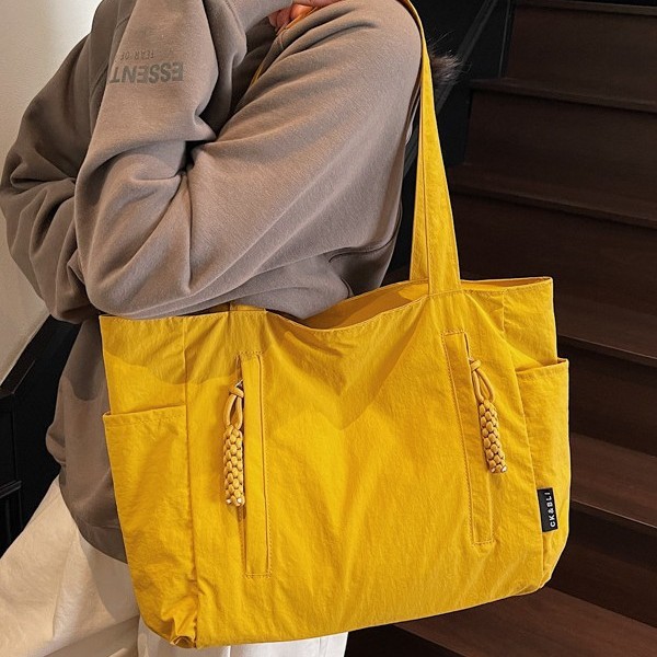 New cross-border solid-color canvas bag, women's large-capacity single-shoulder bag, 2025 new student versatile tote bag, handbag full figure