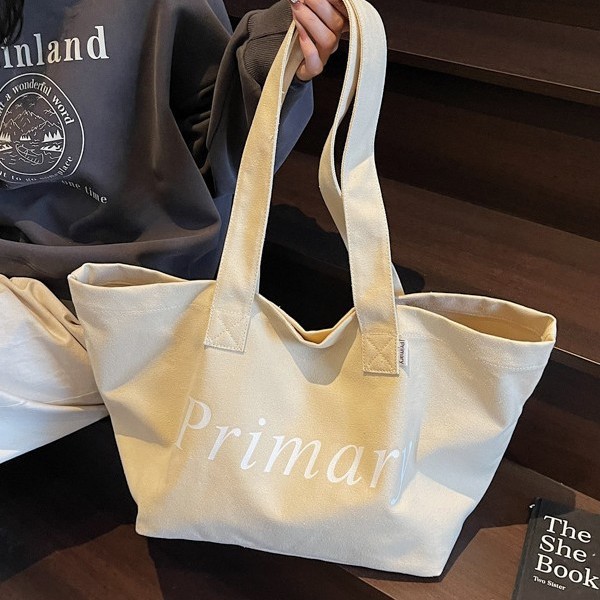 New cross-border large-capacity canvas bag for women 2025, new candy-colored casual letter-printed single-shoulder tote bag Specification drawing