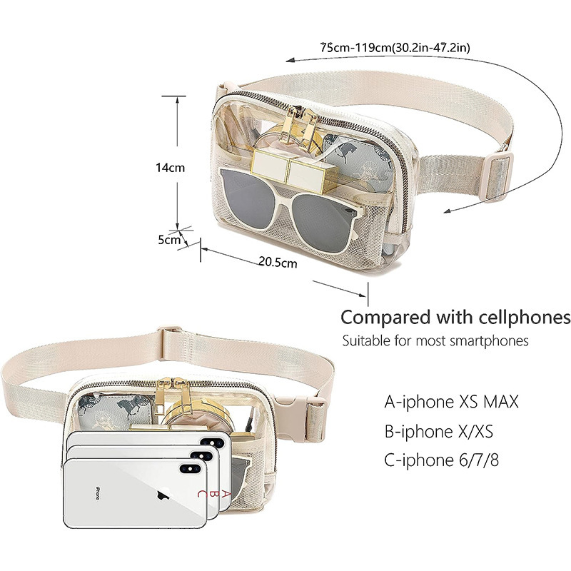 pvc transparent waist bags are selling well on Amazon. The security check for stadiums and concerts has been approved. Transparent chest bags are outsourced Specification drawing