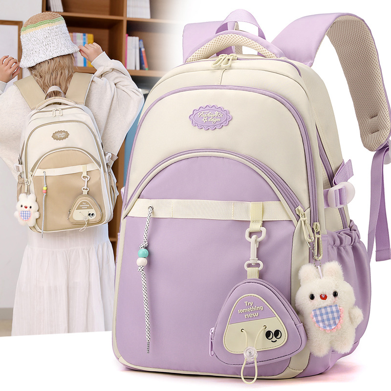 High-quality schoolbag with large capacity and high appearance level, Korean version of ins Academy style, 3-5 grade primary school spine support backpack details Picture
