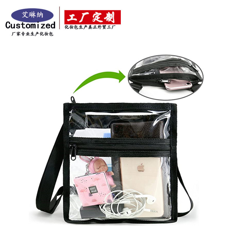Cross-border transparent PVC crossbody bags, outdoor sports bags, stadium bags, large-capacity storage bags, processing and customization full figure