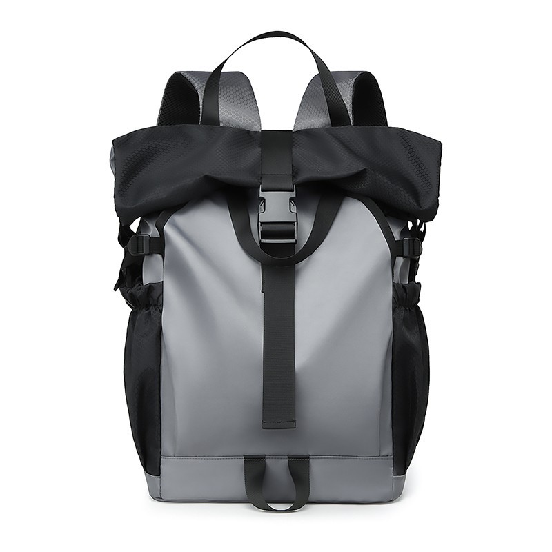 Fashionable and trendy casual rolled-up cover backpack, functional men's college student travel sports large-capacity backpack full figure
