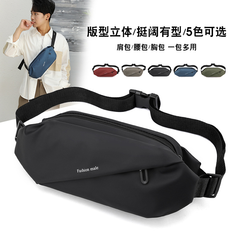 Customized new men's waist bags, outdoor sports running phone bags, large-capacity chest bags, casual single-shoulder crossbody bags details Picture