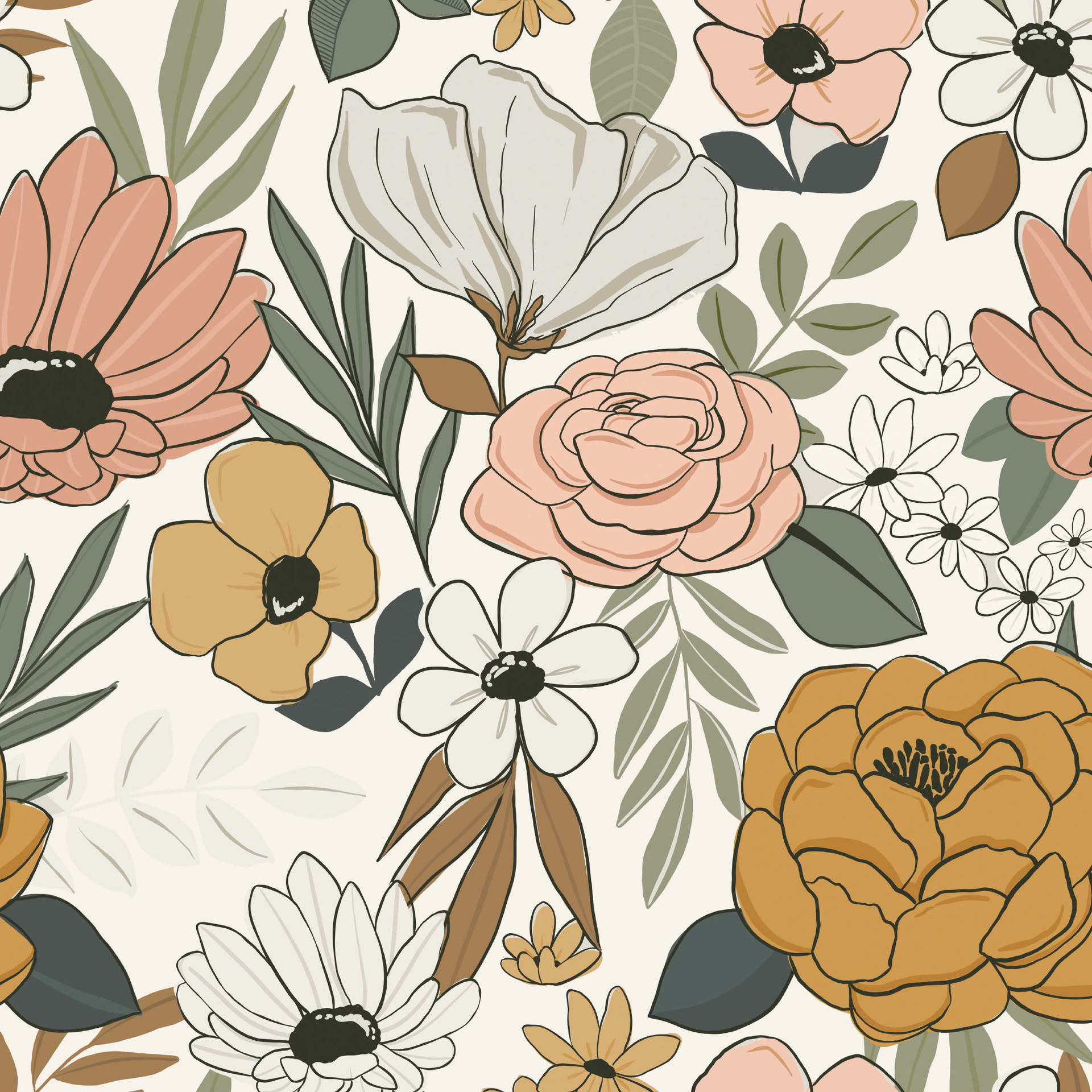 Cross-border best-selling living room background removable wallpaper with colorful flower patterns, seamless self-adhesive wallpaper RW321+330 full figure