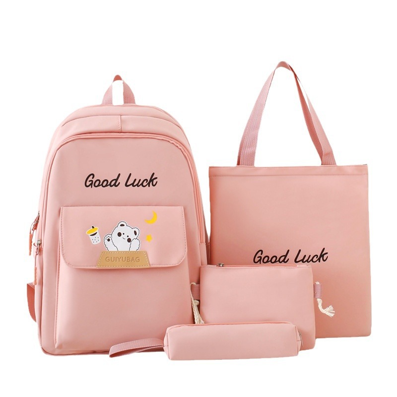 Large-capacity backpack, simple and multi-functional casual backpack in Korean style, cute for girls, solid color schoolbag for junior and senior high school students Item Picture