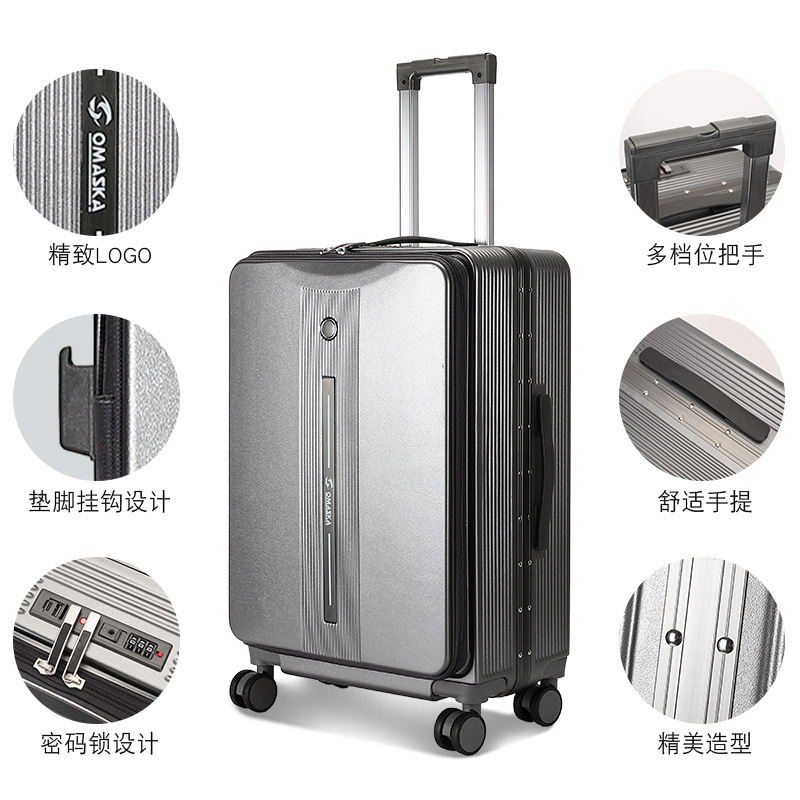 Cross-border customized full PC trolley case hard shell travel case 20, 24, 28 inch three-piece set aluminum frame suitcase universal wheels details Picture