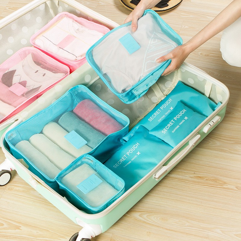 Korean version travel storage bag six-piece set, waterproof clothing organization bag, travel storage bag, small version storage bag six pieces Application Scenario