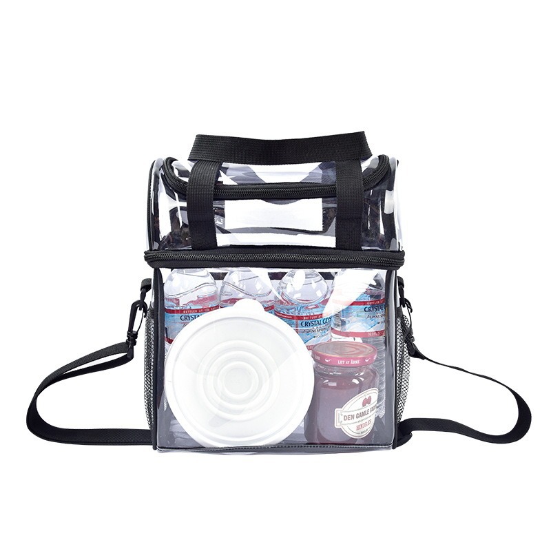Manufacturer's transparent pvc lunch bag, hand-held, double-layer multi-functional, single-shoulder portable, zipper, waterproof and multi-purpose Application Scenario