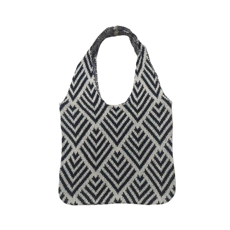 Spring and Summer new versatile Tote bag for women, large-capacity knitted diamond-shaped simple color-blocking striped geometric pattern women's bag Item Picture