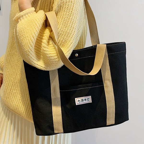 Large-capacity canvas bag for women, 2024 new style, Japanese-style casual student class hand-held and shoulder tote bag details Picture
