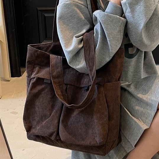 Cross-border spring new corduroy single-shoulder bag, versatile tote bag for women, Japan and South Korea, student commuting and casual handbag Application Scenario