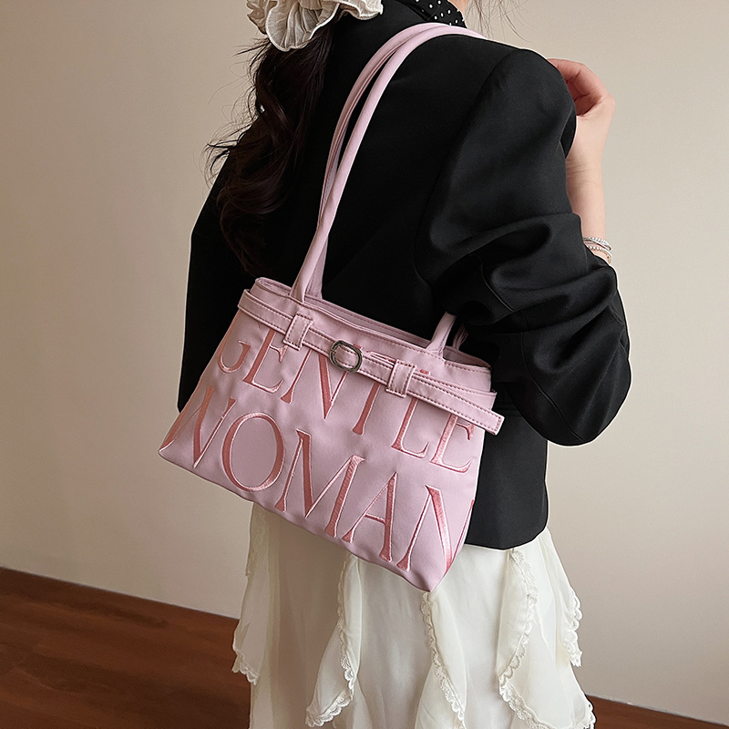 Cross-border fashion niche design lettered hand-held underarm bag for women 2025 new style versatile retro embroidered single-shoulder bag details Picture