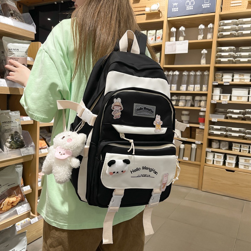 ins Korean version backpack for junior high school and primary school students, forest-themed, versatile, large-capacity backpack, color-blocked schoolbag for girls, high appearance level full figure