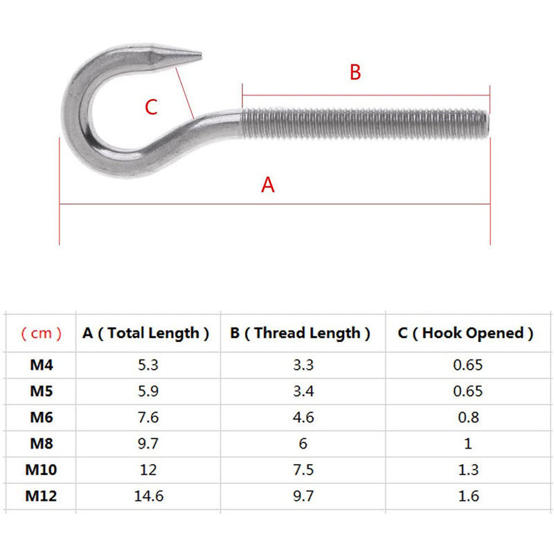 Sheep eye hook bolt, 304 stainless steel ring screw hook, screw rod, high-hardness steel hook screw, hanging object screw hook Item Picture