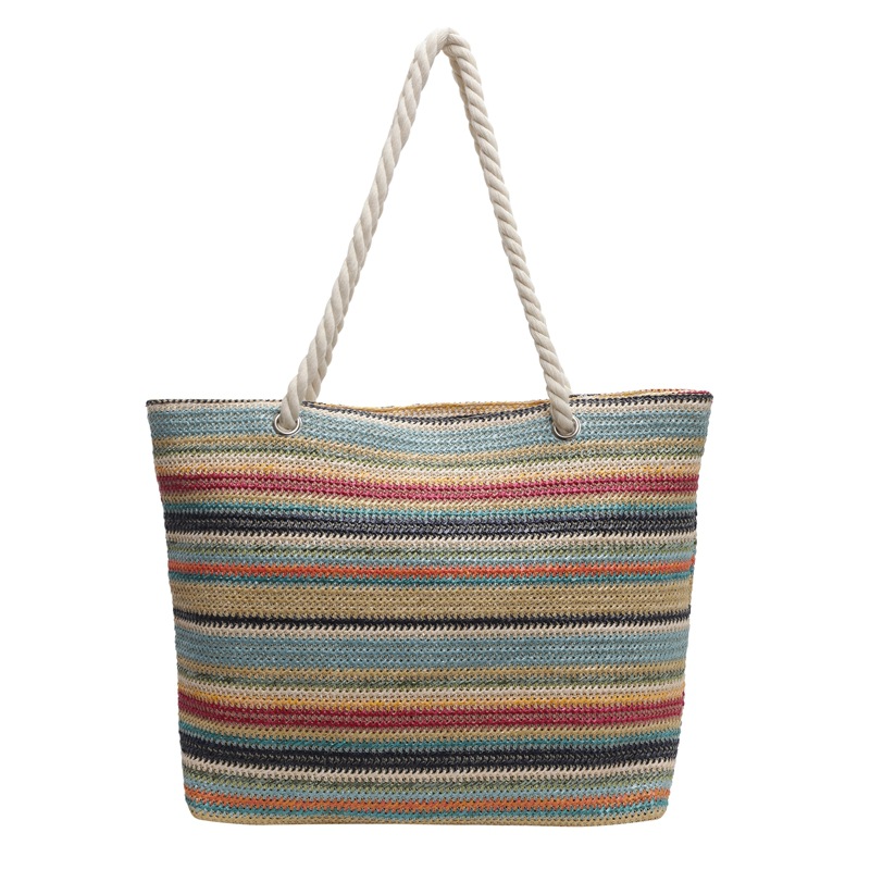 Summer striped straw woven bag for women, 2024 new style, trendy and fashionable, large-capacity commuter shoulder bag, color-blocking tote bag Item Picture