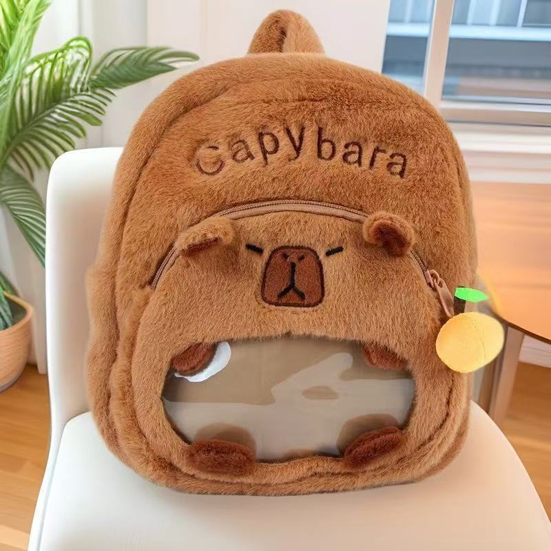 New high-appearure-level Kapibara backpack, plush toy bag, children's backpack, class storage bag full figure
