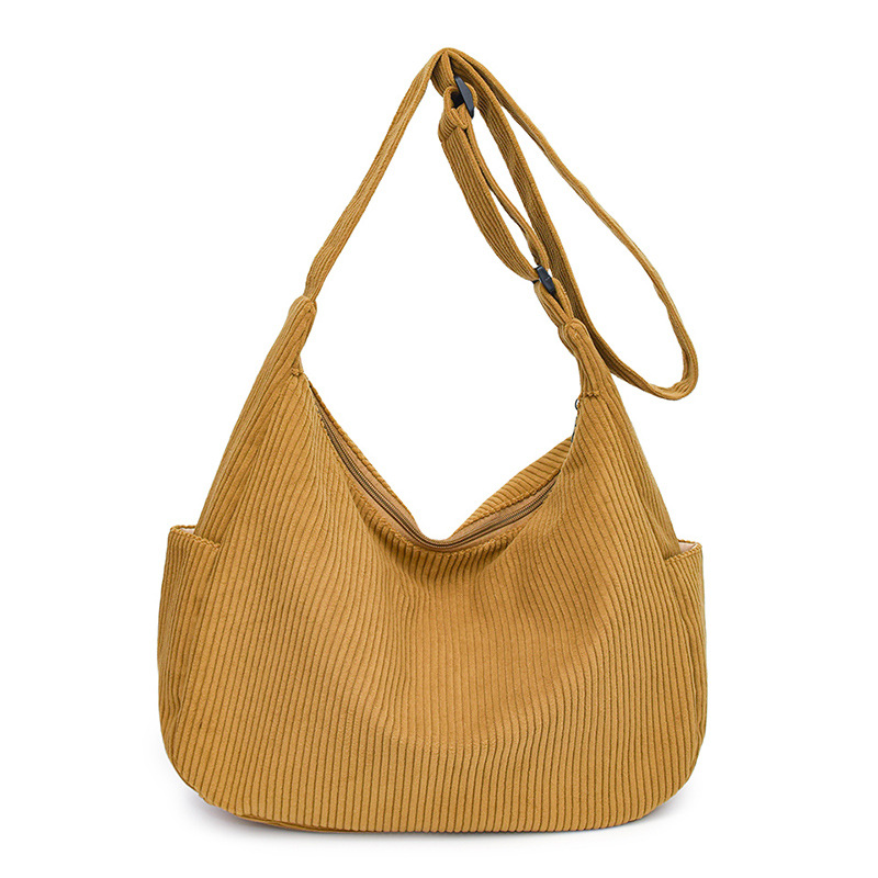 2024 New stylish Korean-style corduroy single-shoulder large bag, casual retro, simple crossbody bag, tote bag Item Picture