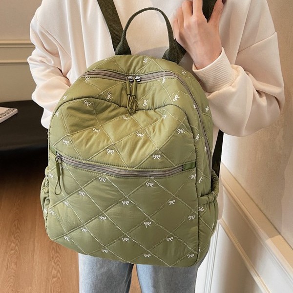 Cotton-padded jacket backpack for women, 2025 New trendy Korean style bow embroidery schoolbag, large-capacity casual and lightweight backpack Application Scenario