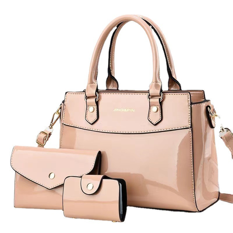 Shiny leather three-piece set 2023 new style fashionable, trendy and elegant middle-aged bag, mom's style bag, crossbody large capacity handbag Item Picture