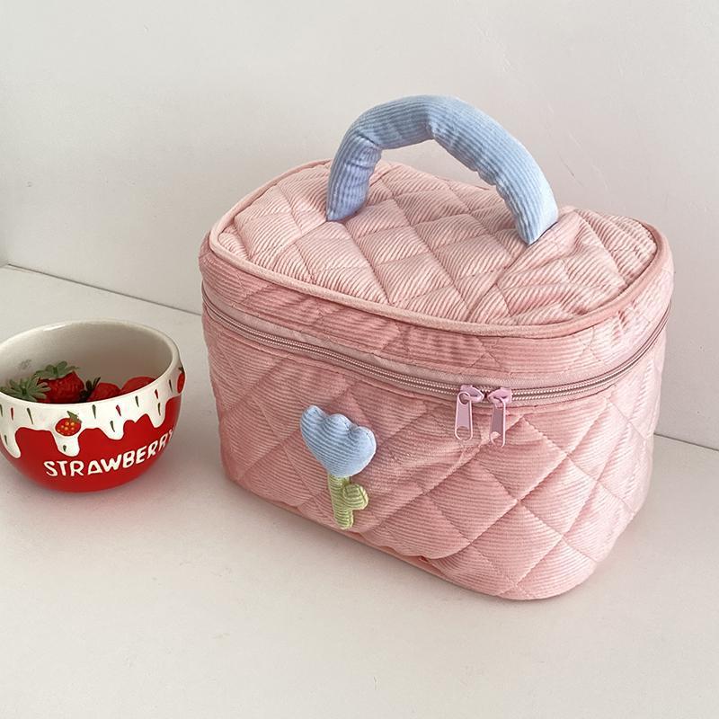ins style, high appearance level, corduroy makeup bag, large capacity, cute toiletry bag, high-end feel, portable storage bag for going out details Picture