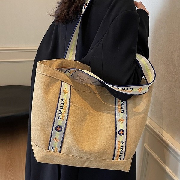 Canvas bag for women, large capacity, simple 2024 new versatile shoulder bag, casual commuting tote travel bag Specification drawing
