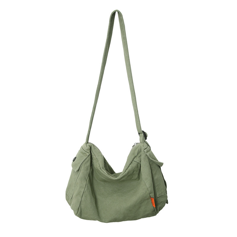 Japanese-style canvas bag, Instagram-style casual large-capacity crossbody bag, laid-back Korean-style solid-color single-shoulder bag Item Picture