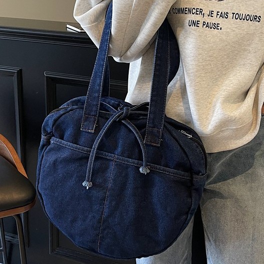 Denim bag for women 2025 new style, versatile small round bag for ladies, commuting bag for work, shoulder bag for college students' class bag details Picture