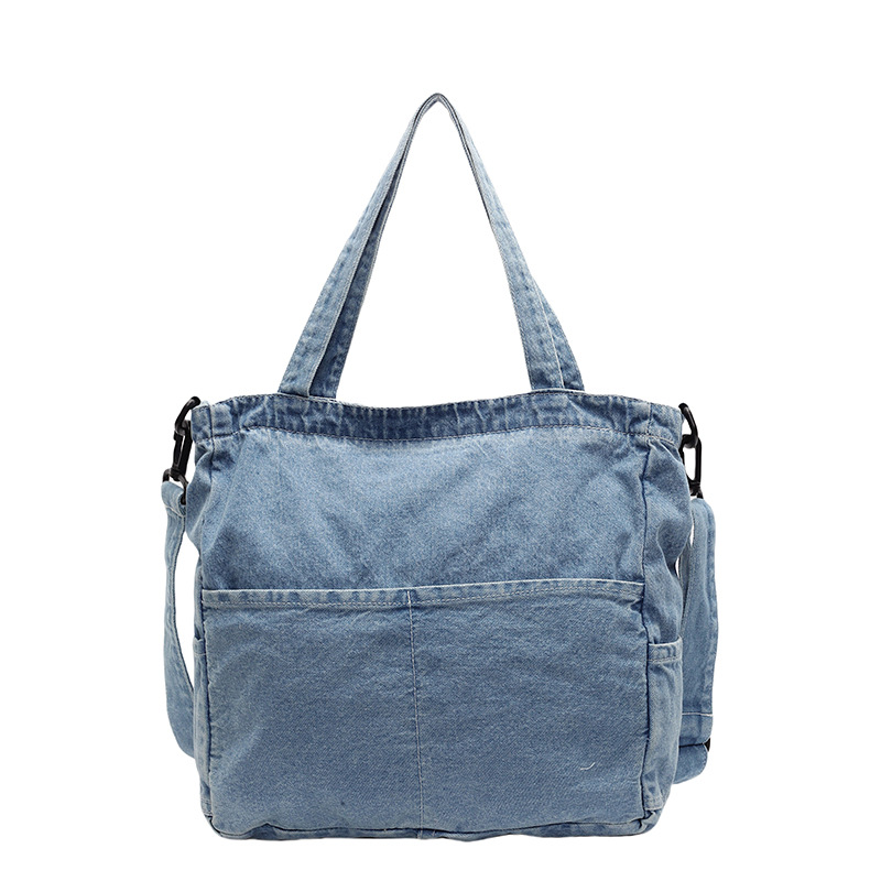 Denim single-shoulder bag, women's large-capacity shopping bag, tote bag, Korean casual handbag, portable crossbody bag Item Picture