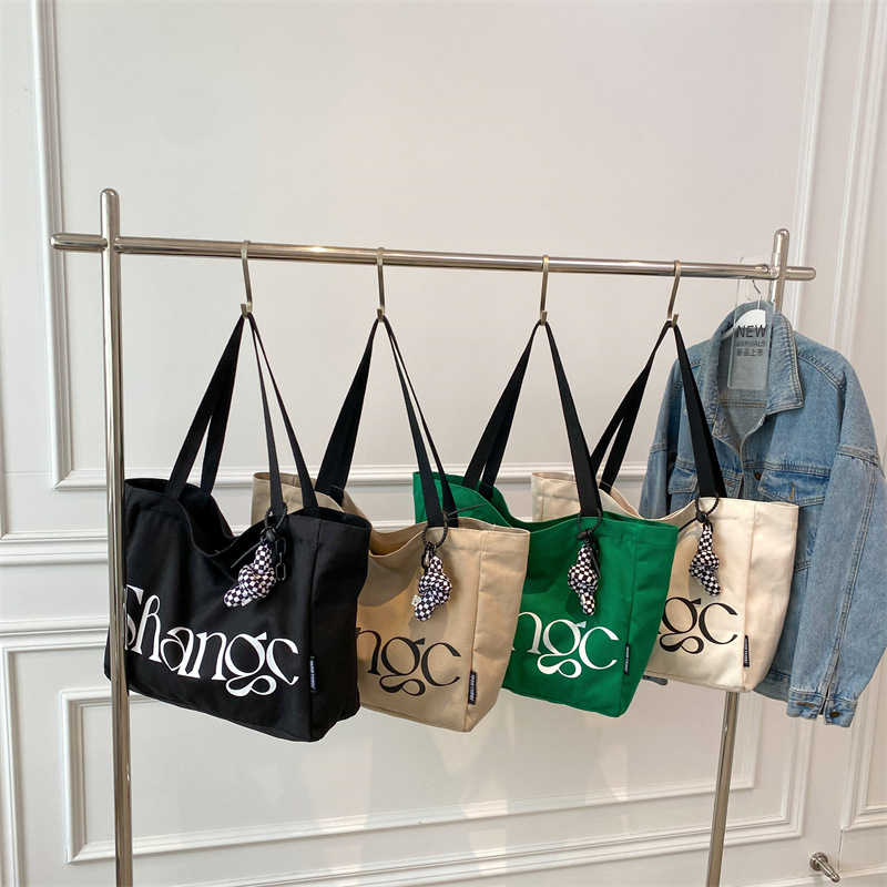 Canvas bag for women 2022 New large-capacity tote bag for women, fashionable single-shoulder bag, hand-held letter print shopping bag Specification drawing