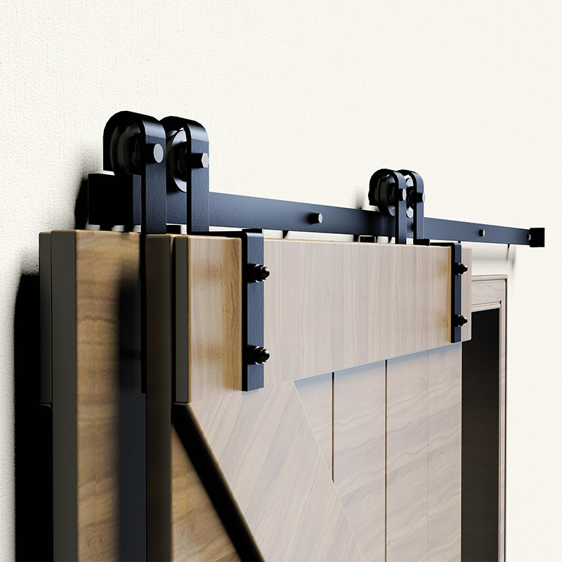 Simple single-track overlapping type barn door hanging rail, sliding door pulley track hanging rail, complete set of hardware accessories details Picture