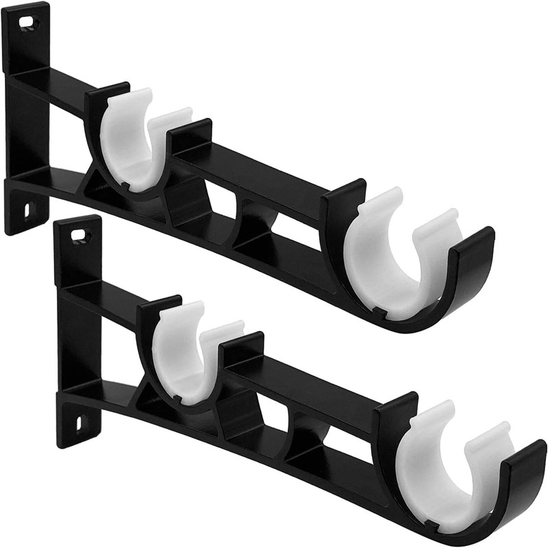 Two sets of black double-pole bracket curtain accessories full figure