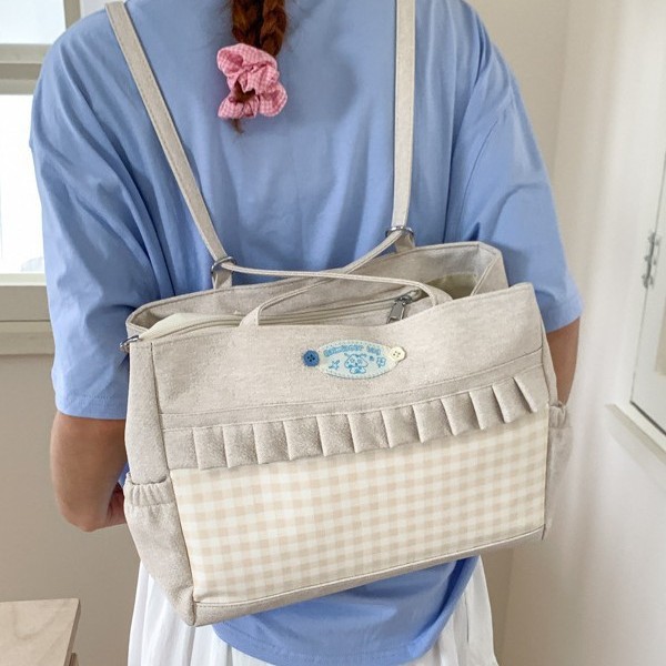 Xiao Duoduo uses a large-capacity canvas bag for a single shoulder, a new stylish and eye-catching lace tote bag for a backpack details Picture