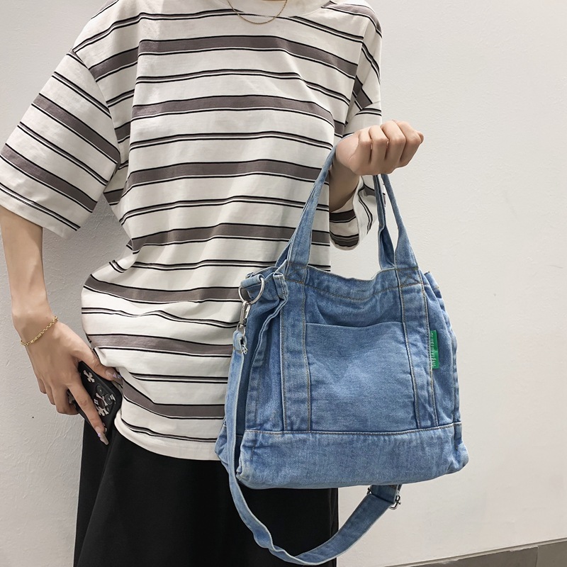 Washed denim canvas bag for women, new large-capacity crossbody bag, fashionable single-shoulder bag, Japanese-style casual handbag for women details Picture