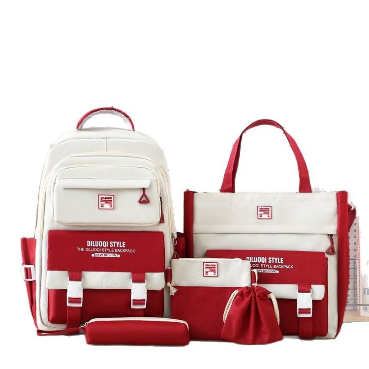 2025 New Korean version five-piece set, high appearance level, reduced burden, large capacity high school student backpack, school style, fashionable and versatile Item Picture