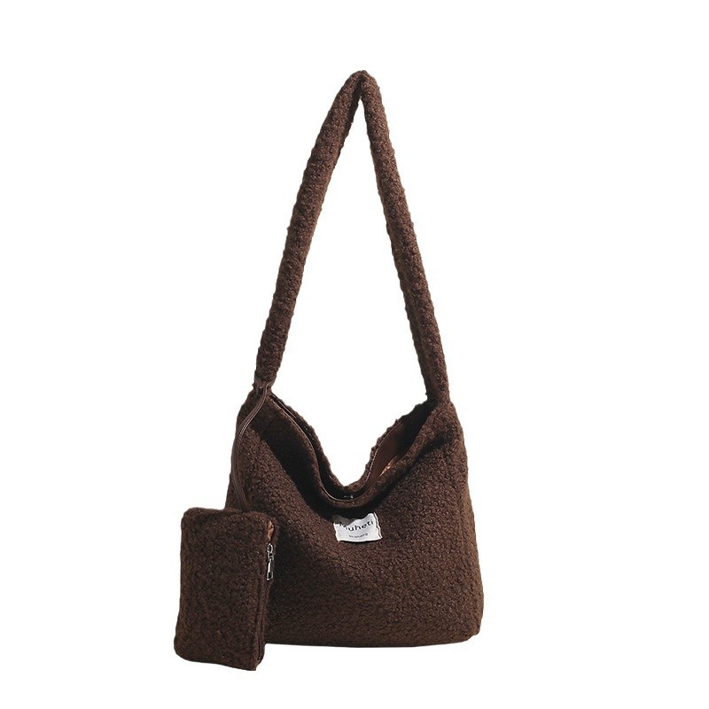 Winter Instagram trendy woolen and plush tote bag for women 2024 New style, fashionable and casual, large-capacity single-shoulder crossbody women's bag Item Picture
