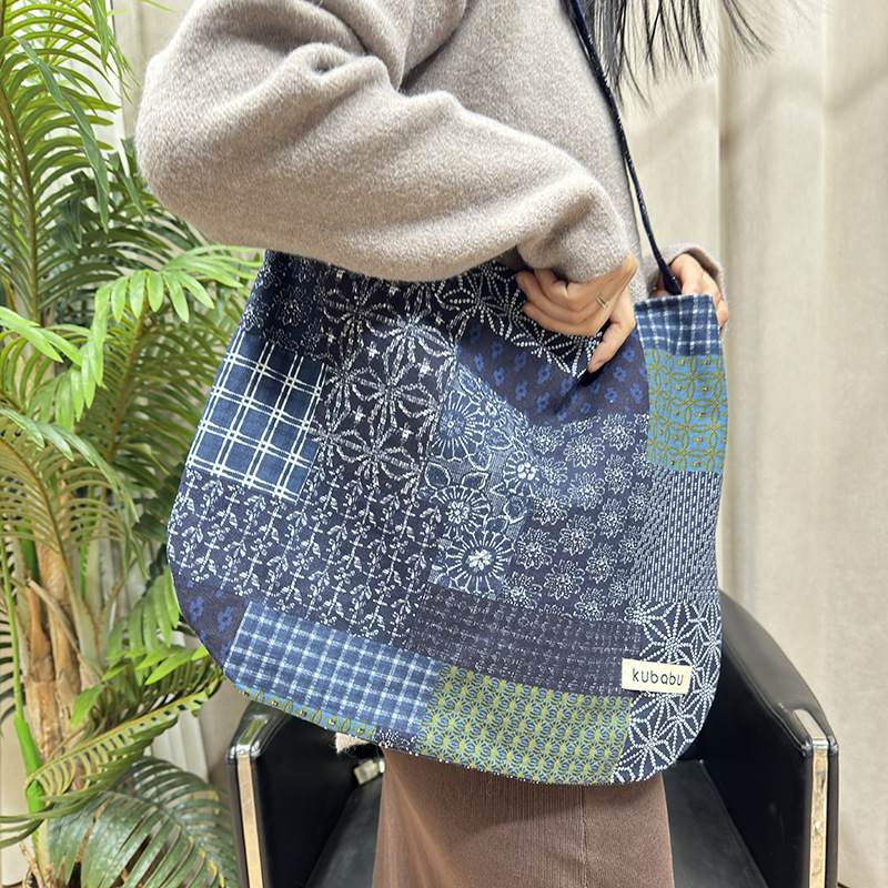 Ethnic art cotton and linen retro ethnic style patchwork printed fabric patchwork single-shoulder crossbody women's forest-themed casual bag Specification drawing
