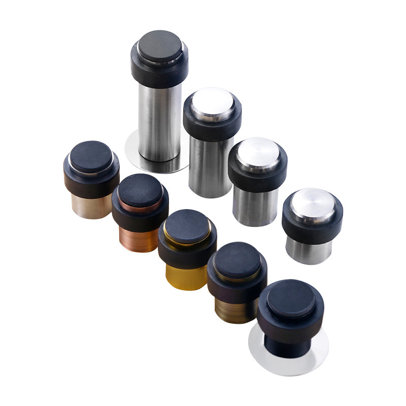 Rubber anti-collision door stop, no need for drilling, stainless steel round door stop, safe household door stop, floor-mounted cylindrical door bump Item Picture