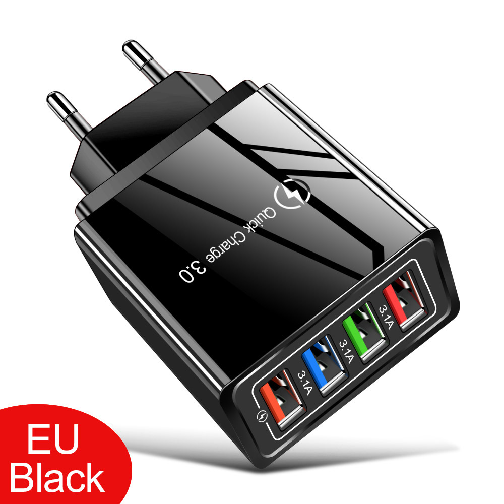 4USB mobile phone charger, 3A color charging head, LED light, European and American standard tablet cross-border exclusive supply wholesale details Picture