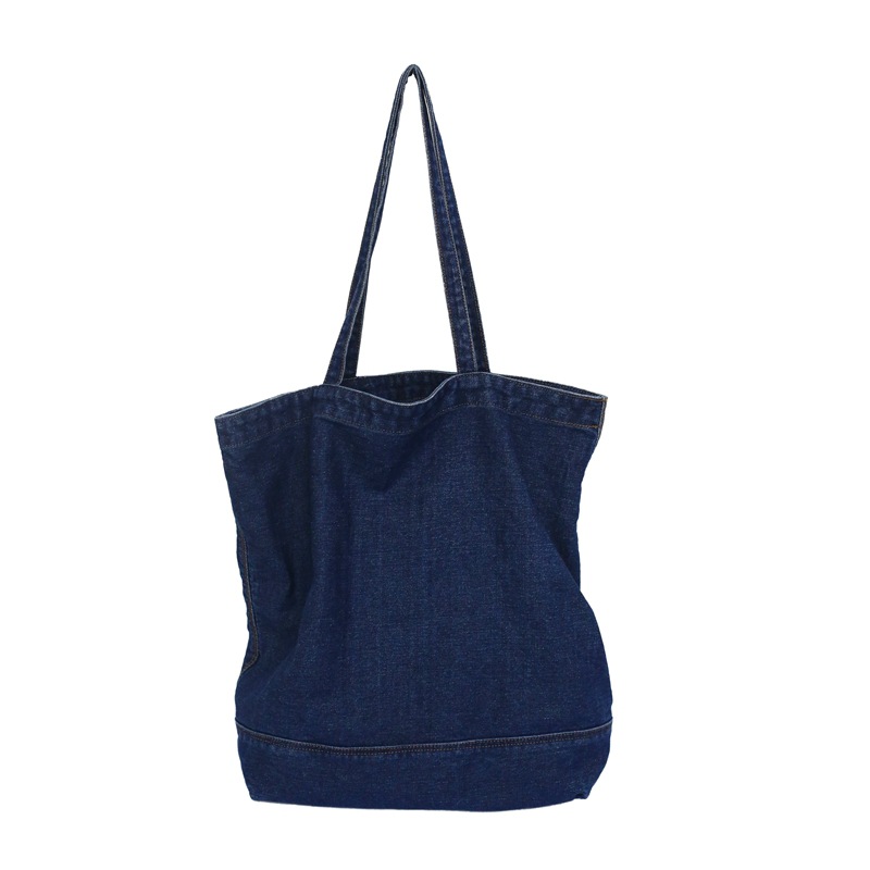 Japanese-style Korean version Harajuku denim canvas bag for girls, simple single-shoulder bag, large capacity, solid color, student hand-held cloth bag for class Item Picture