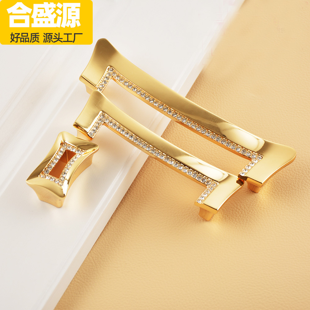 Nordic gold handles for wardrobe and cabinet doors, European court luxury diamond-encrusted crystal handles for drawers and door handles details Picture