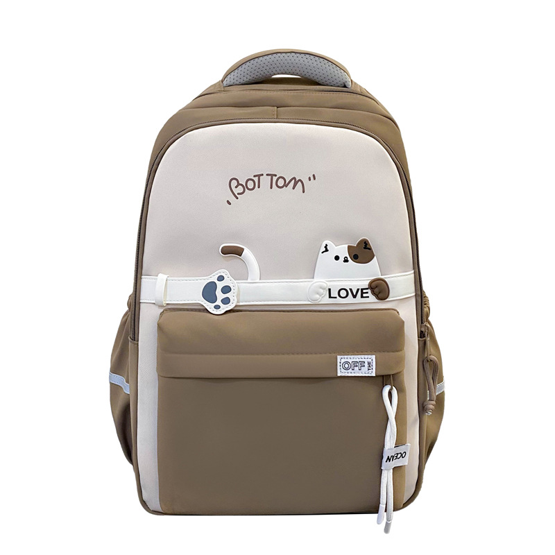 The new nylon schoolbag has a high appearance level. It is a multi-layered casual backpack with cute cats for middle school students Item Picture