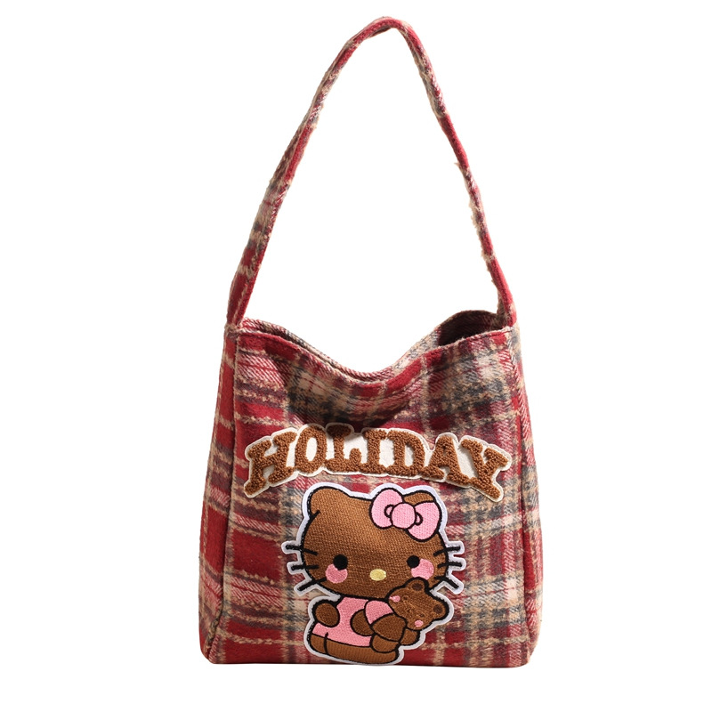Cute cartoon kt cat fur tote bag for women 2024 new autumn and winter, large capacity single-shoulder bag for class, underarm bag Item Picture