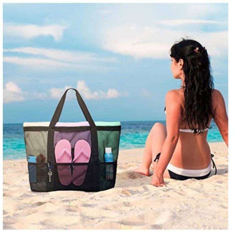 Summer large-capacity beach women's bag, summer seaside travel mesh bag, fashionable woven mesh bag, hollowed-out travel bag details Picture